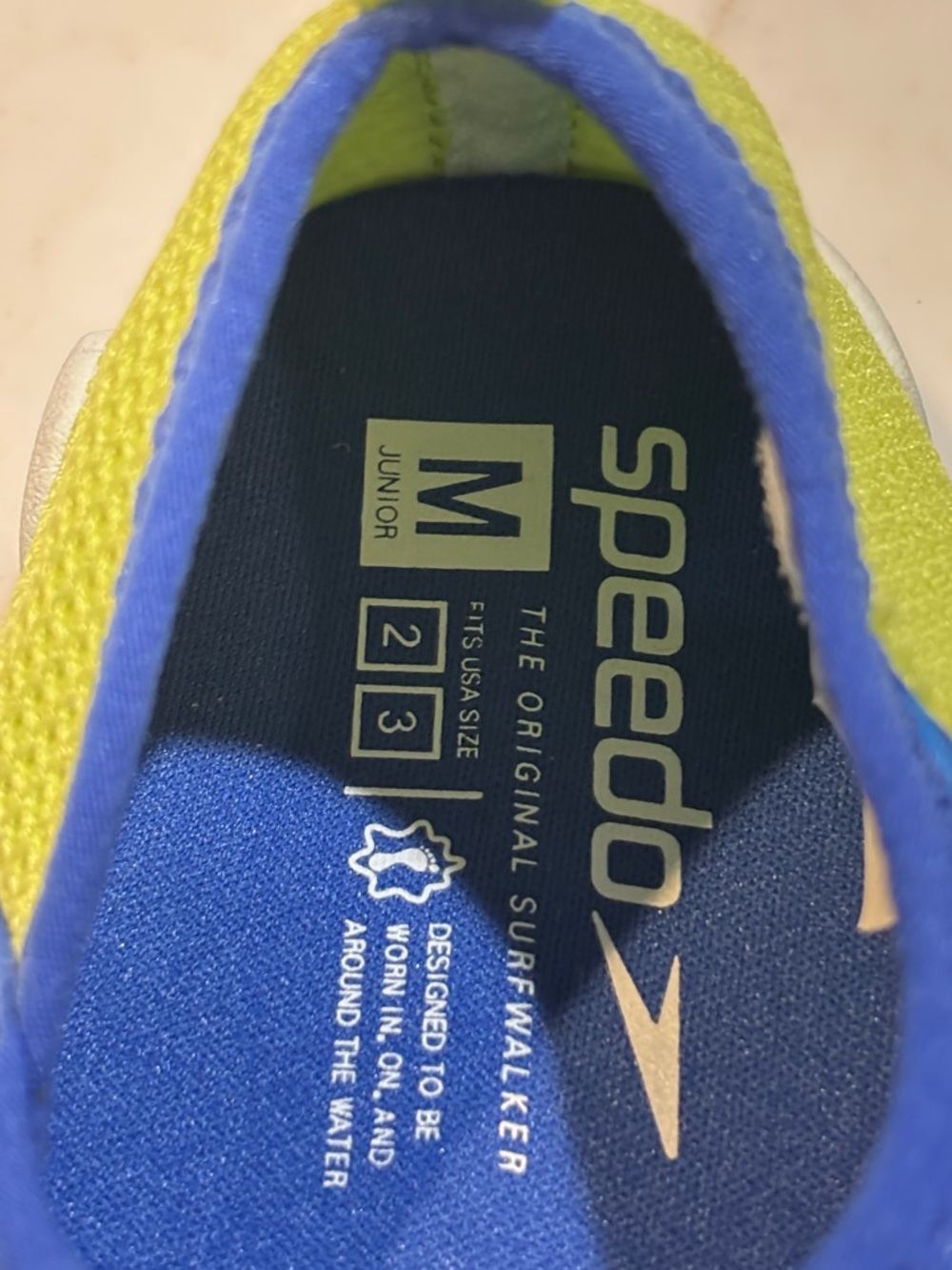 Speedo Kids Slip-On Swim Shoes in Blue and Neon Yellow Size M - Picture 3 of 9